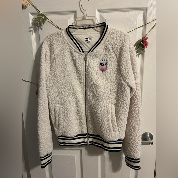 Women's 5th & Ocean by New Era White USWNT Sherpa Full-Zip Jacket - M - Picture 4 of 6
